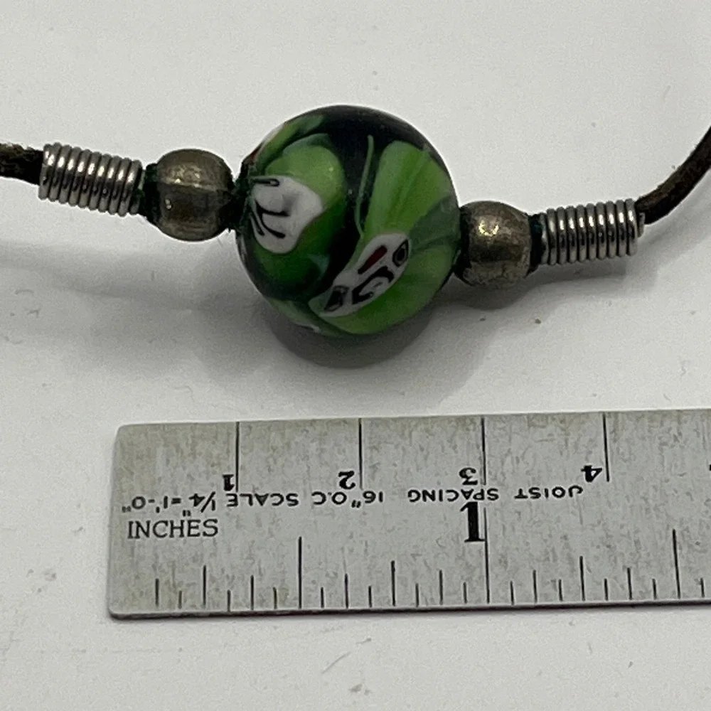 Handmade Cord Necklace with Murano Glass Bead and‎ Metal Accents